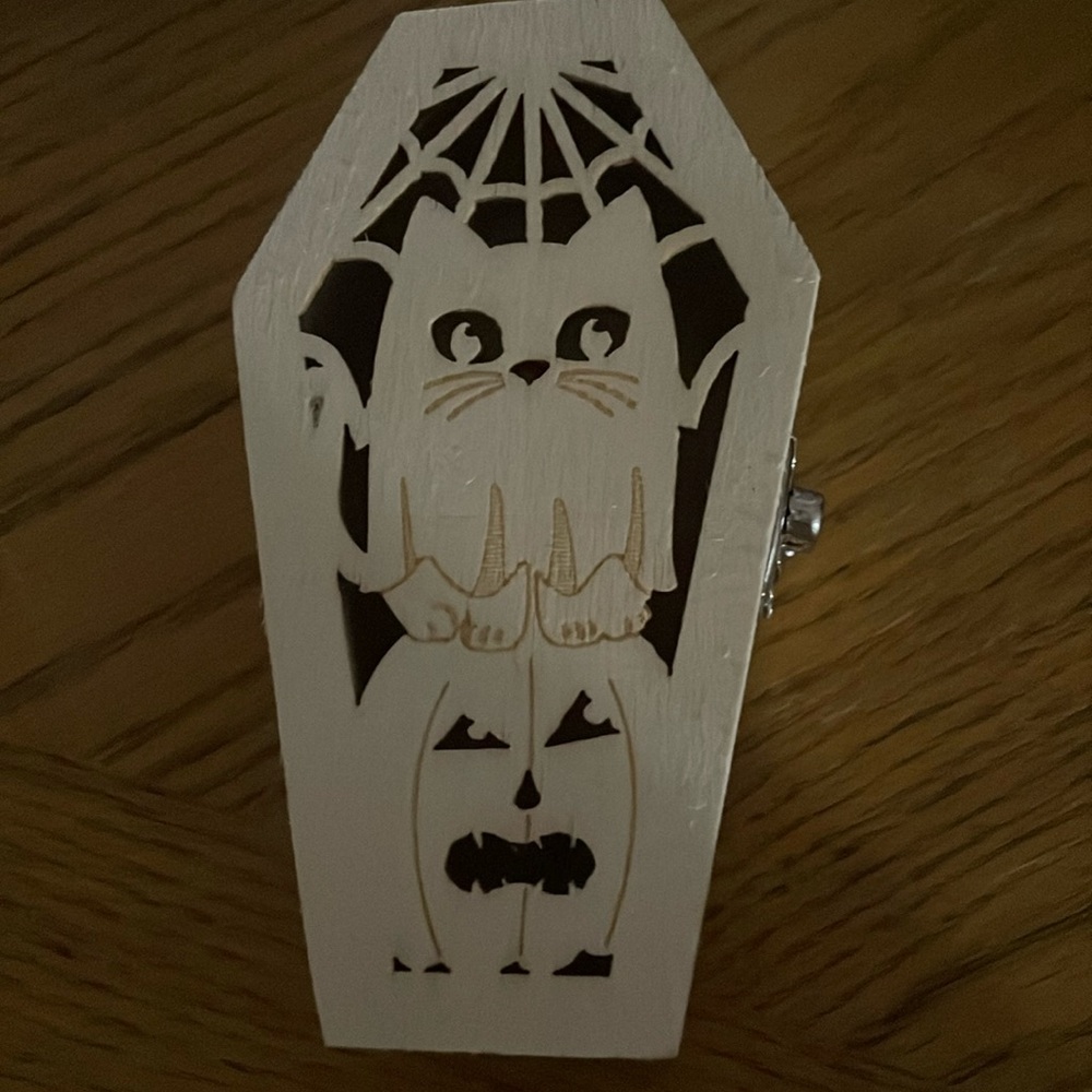 Cat & Jack-o-Lantern Light Up Coffin Halloween Decoration